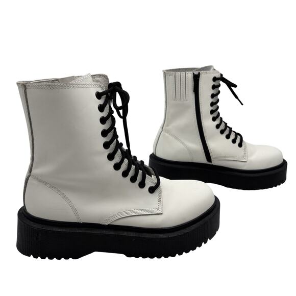 Vintage 00s Jeffrey Campbell SOPAS Lug Sole White Leather Platform Boots 8.5 - Picture 4 of 16
